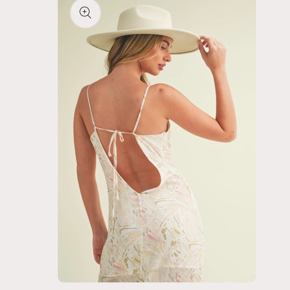 Virgo & Aster dress - white with light pink/beige print open back maxi NWT - Picture 2 of 14